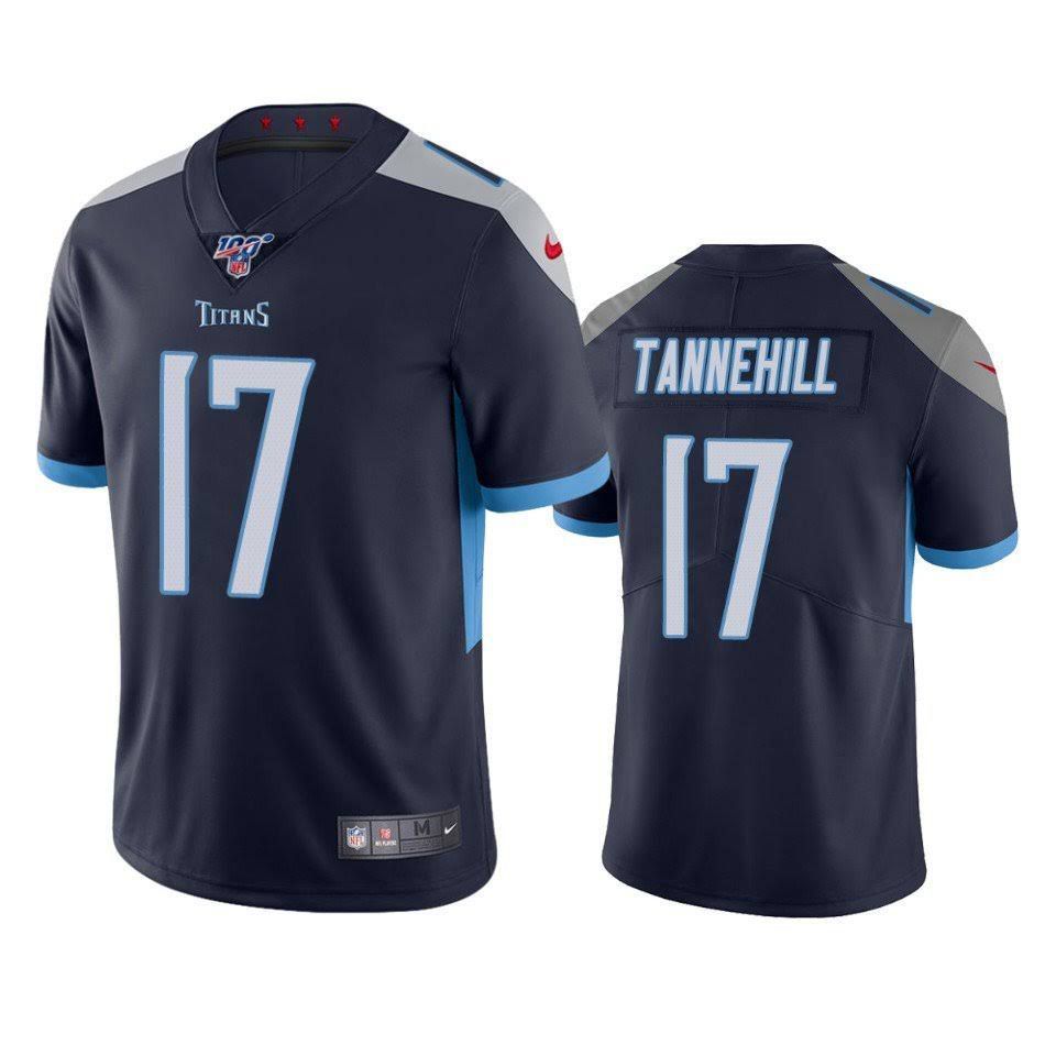 Men Tennessee Titans #17 Ryan Tannehill Nike Navy 100th Vapor Limited NFL Jersey->tennessee titans->NFL Jersey